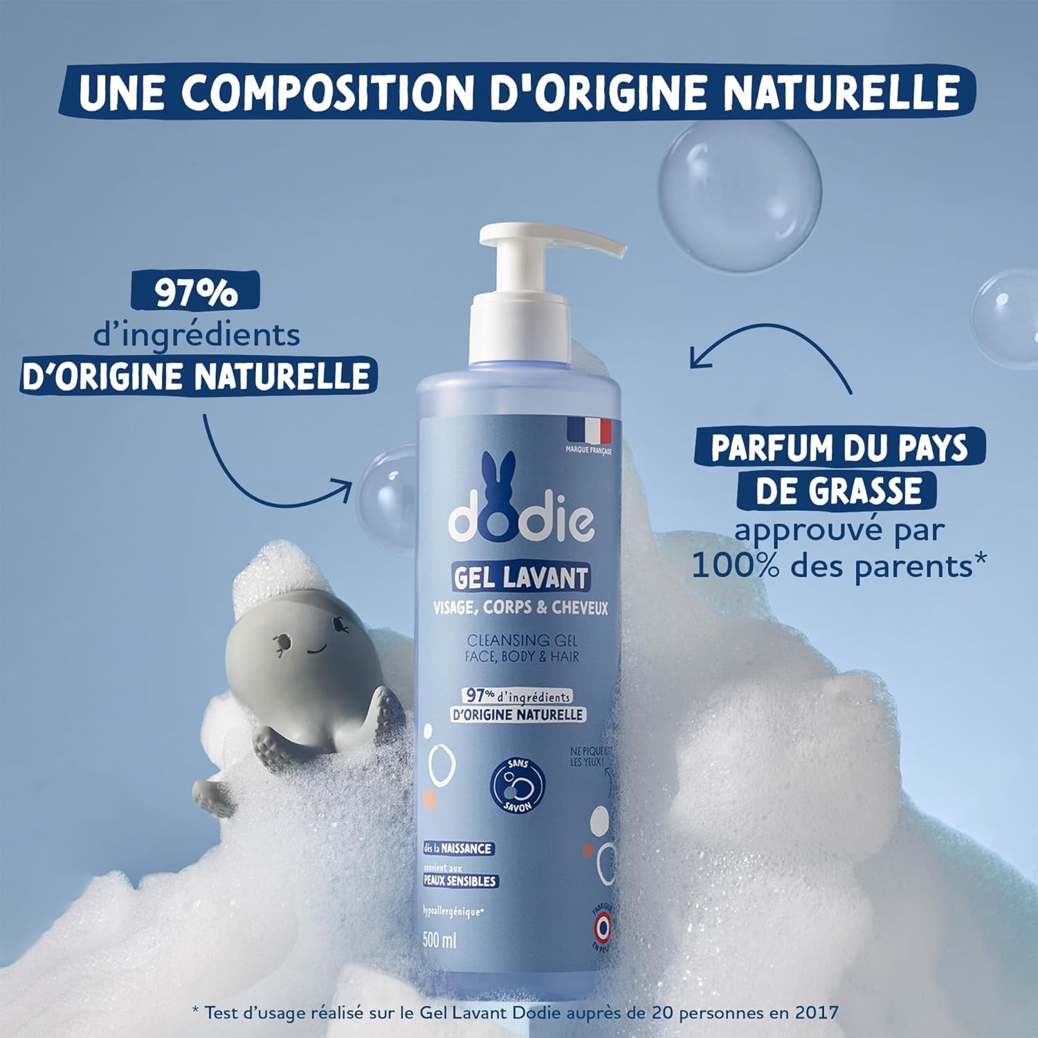 Detalle de DODIE Lot de 3 Gels Lavants 3 en 1 (3 x 500 mL) – Nettoyant Visage, Corps et Cheveux