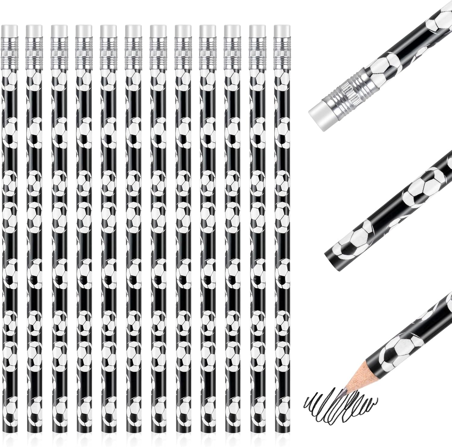 Detalle de AUAUY M1-3566708 blyertspennor med fotbollsmotiv, HB, 12-pack