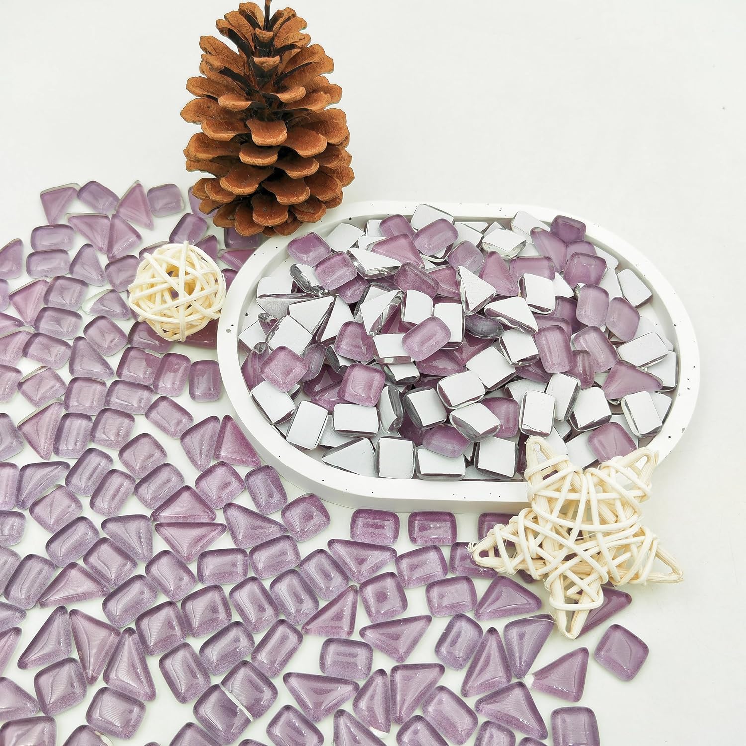 Detalle de Kristallglas Mosaikfliesen Set Lila – 500 g (1,1 lb) für DIY-Dekoration und Gartenprojekt