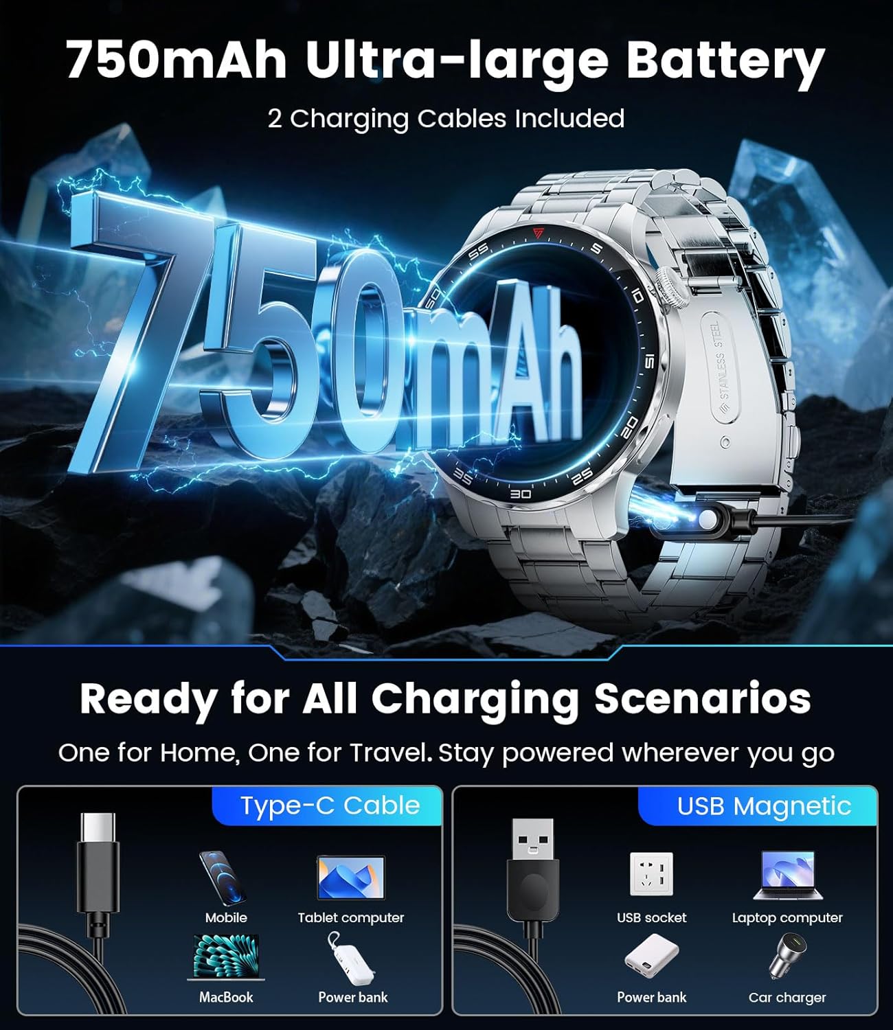 Thumbnail 4 de BENYAR SMART Montre Connectée Homme – Appels Bluetooth, Écran AMOLED 1,43'' et 120 modes sportifs