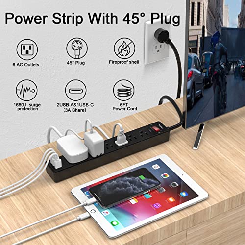 Detalle 2 de Yintar 6Ft Surge Protector Power Strip with 6 Outlets & 3 USB Ports (Black)