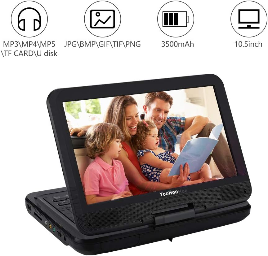 Thumbnail 1 de YOOHOO Lecteur DVD Portable 12,5" avec écran pivotant et batterie intégrée – multi-régions