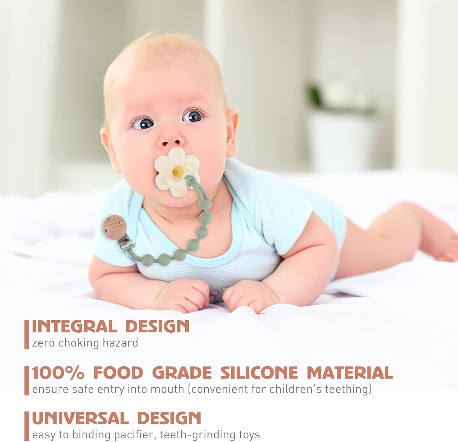 Thumbnail 1 de EYOGO Silicone Dummy Clip for Baby – One-Piece Pacifier Clip (2 Pack: Sage + Ether)