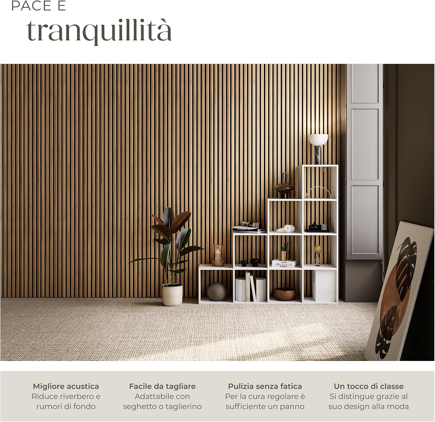 Detalle de tectake Set di 4 Pannelli Acustici Effetto Legno: design moderno e assorbimento elevato