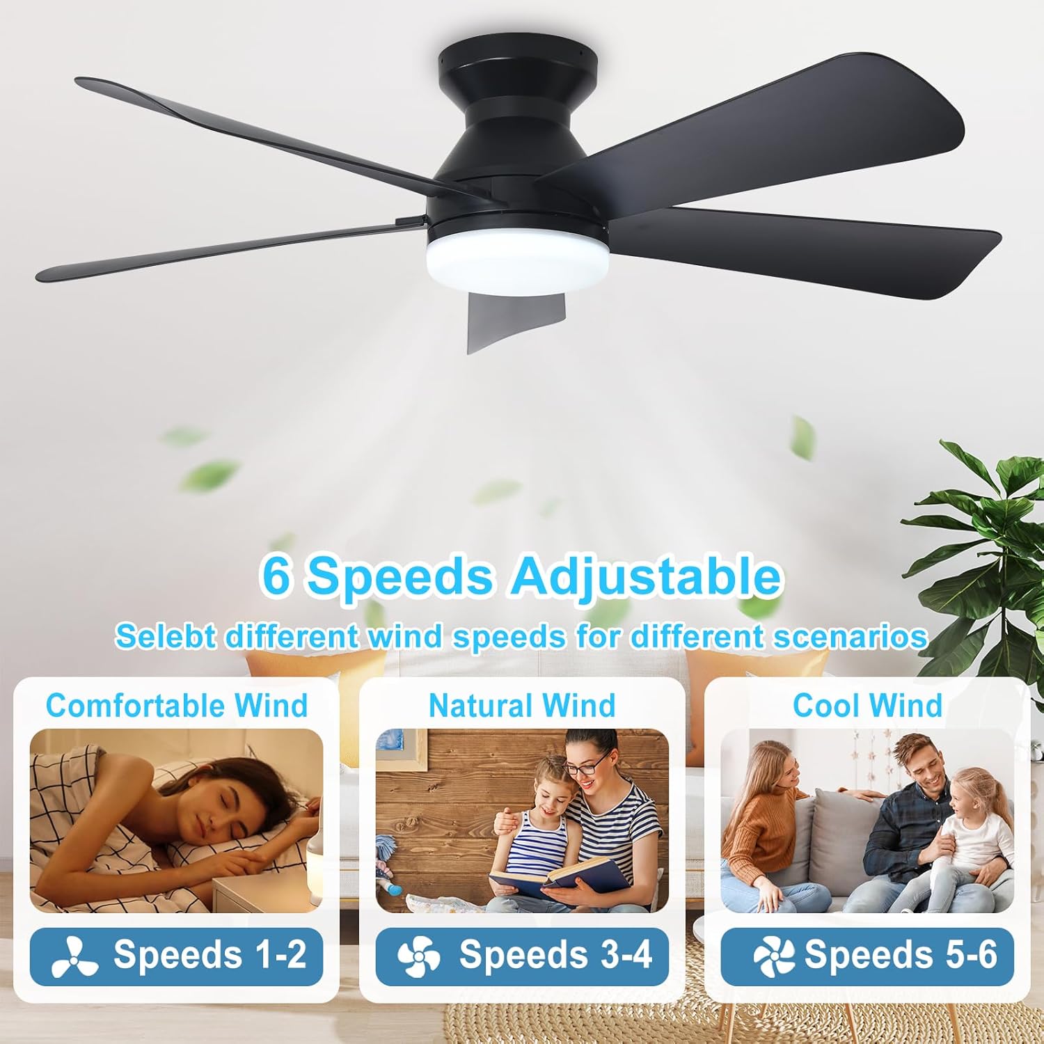 Detalle 1 de Depuley 42-Inch Black Ceiling Fan Light