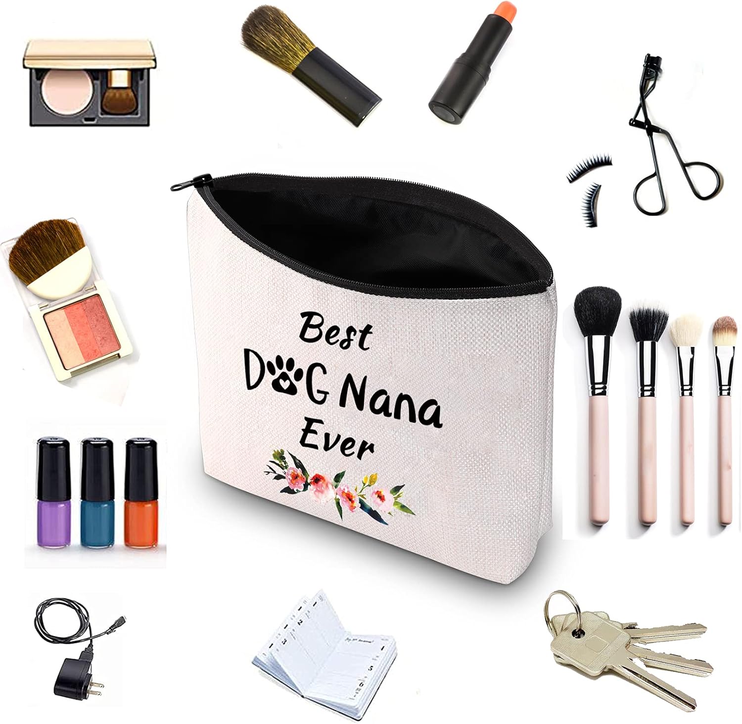 Detalle de Dog Nana Gift Best Nana Ever Makeup Bag: Paw Print Cosmetic Bag for Dog Grandma