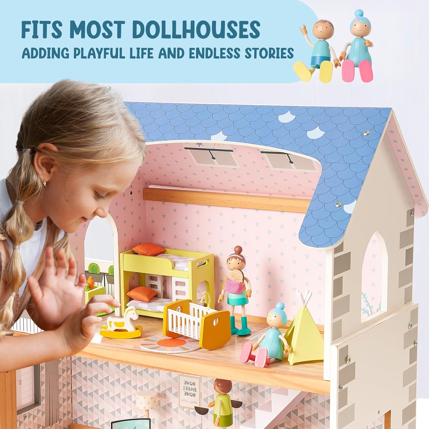 Thumbnail 5 de Wooden dollhouse family set of 7