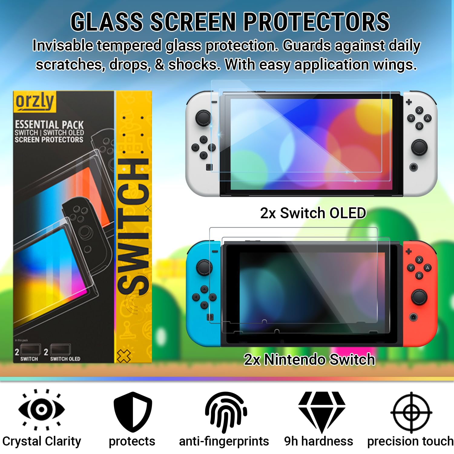 Detalle de Orzly Geek Pack Accessory Bundle Kit for Nintendo Switch (Jet Black) with Case, Screen Protectors, Joy-Con Grips, Wheels & Charge Station