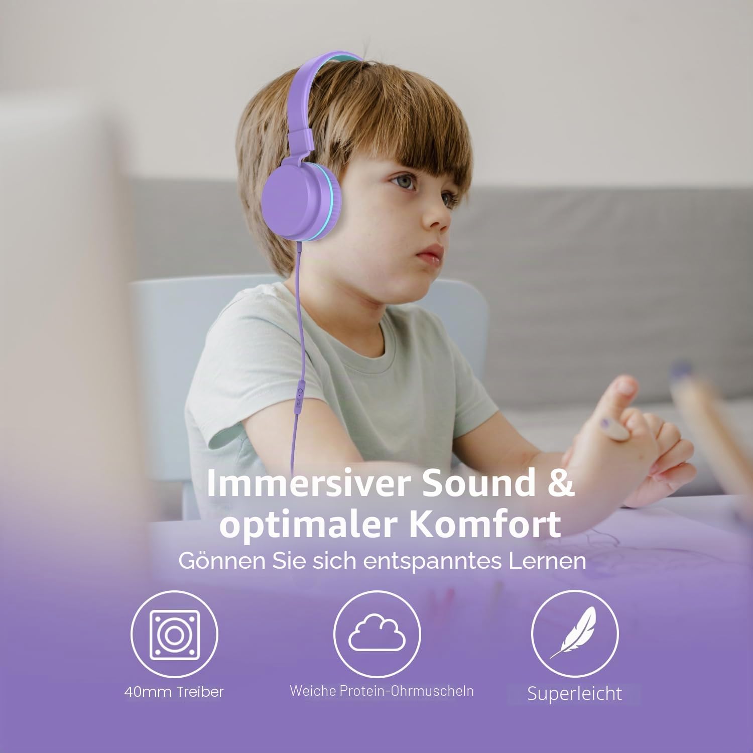 Thumbnail 3 de YOYOTUNE Kinderkopfhörer On-Ear – kabelgebundene Kopfhörer mit Mikrofon, 3,5 mm, 85/94 dB Lautstärkebegrenzung, faltbar