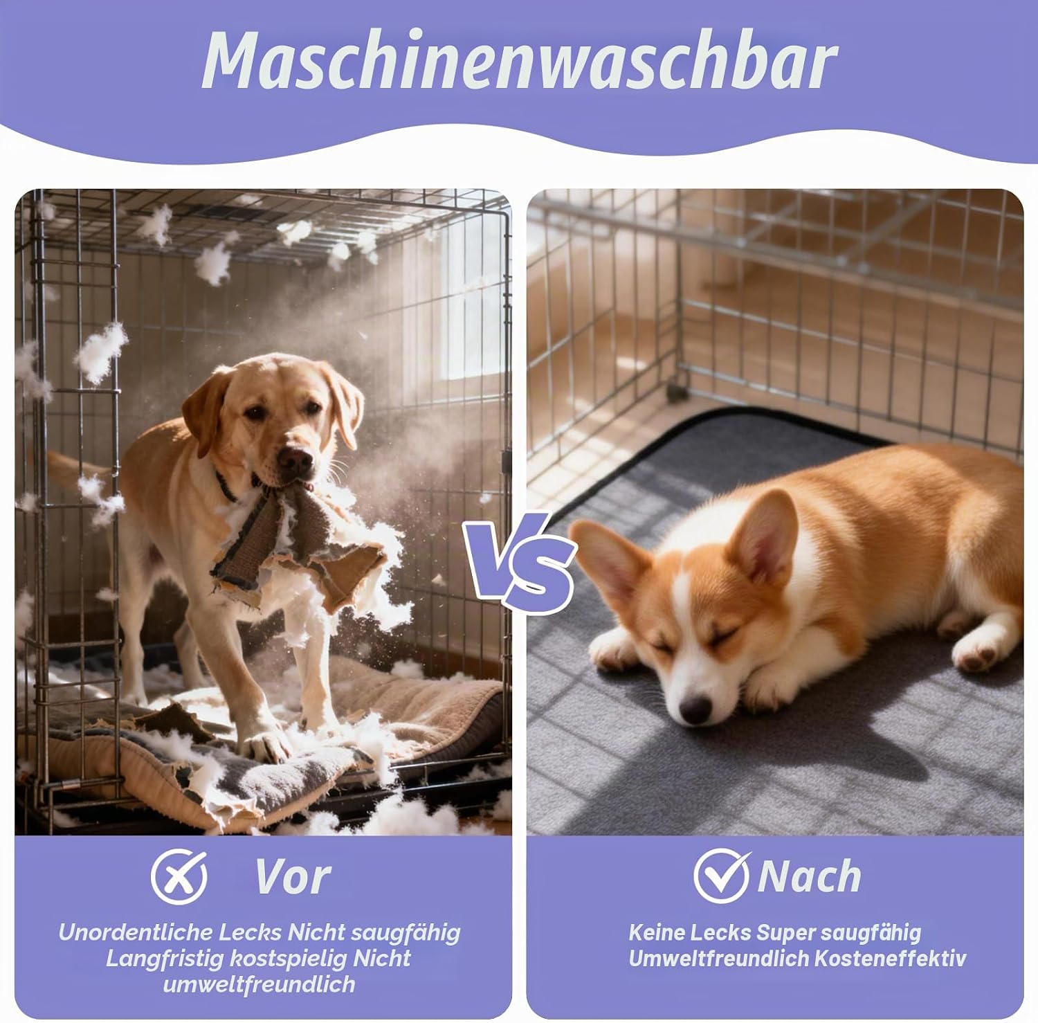 Detalle de 2 Stück Welpen Unterlagen 107 x 77 cm – Waschbare Puppy Pads wiederverwendbar