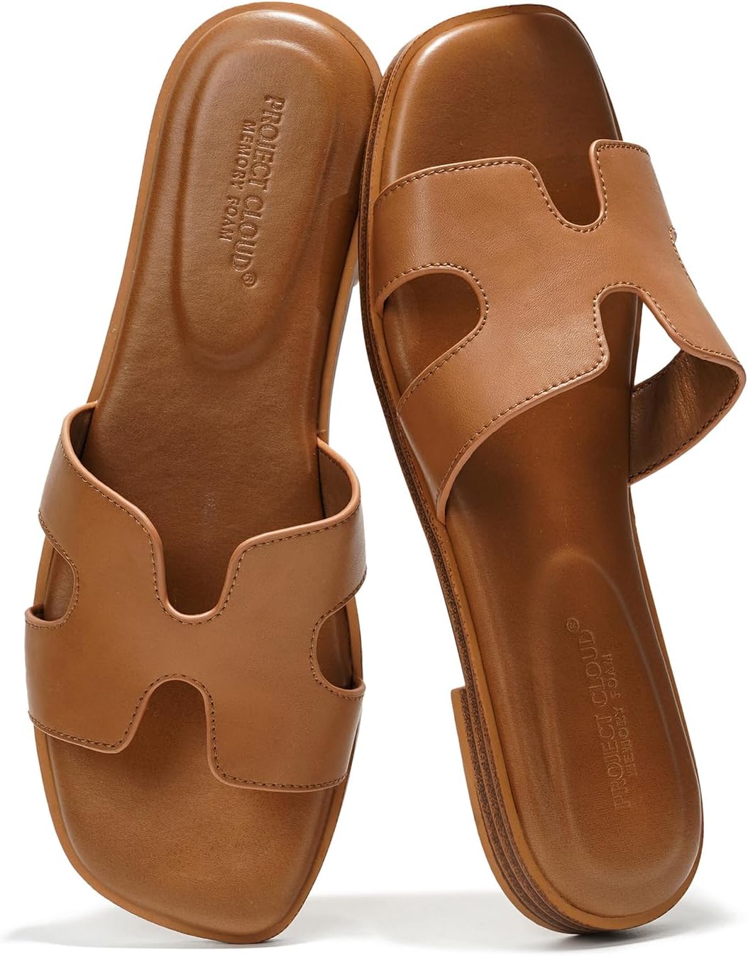 Detalle de Project Cloud Genuine Leather Memory Foam Slide Sandals for Women (Jannel) — Fashion Flat Mules