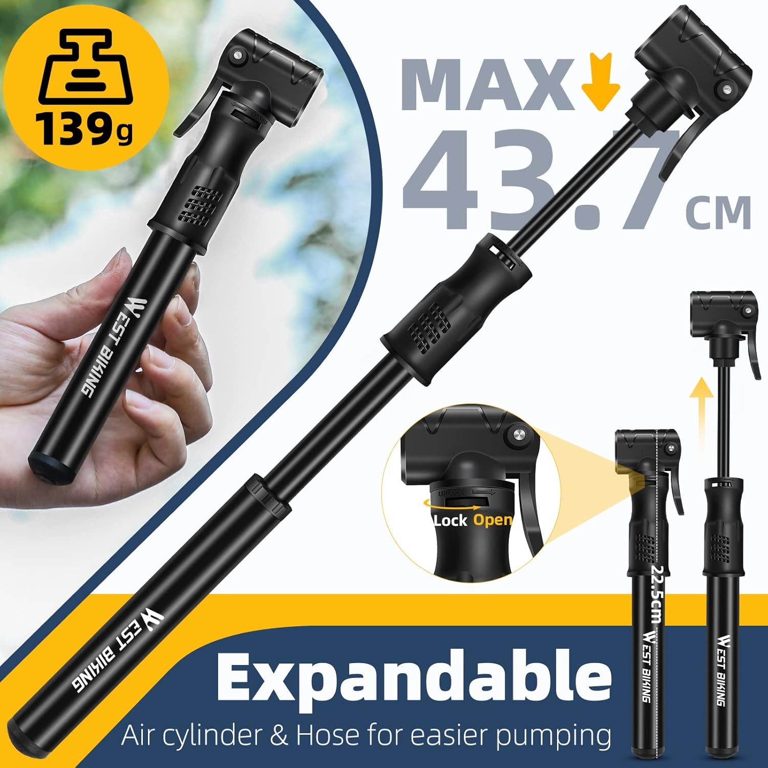 Detalle de West Biking Bicycle Pump Mini Bike Pump (Aluminium Alloy) for Presta & Schrader
