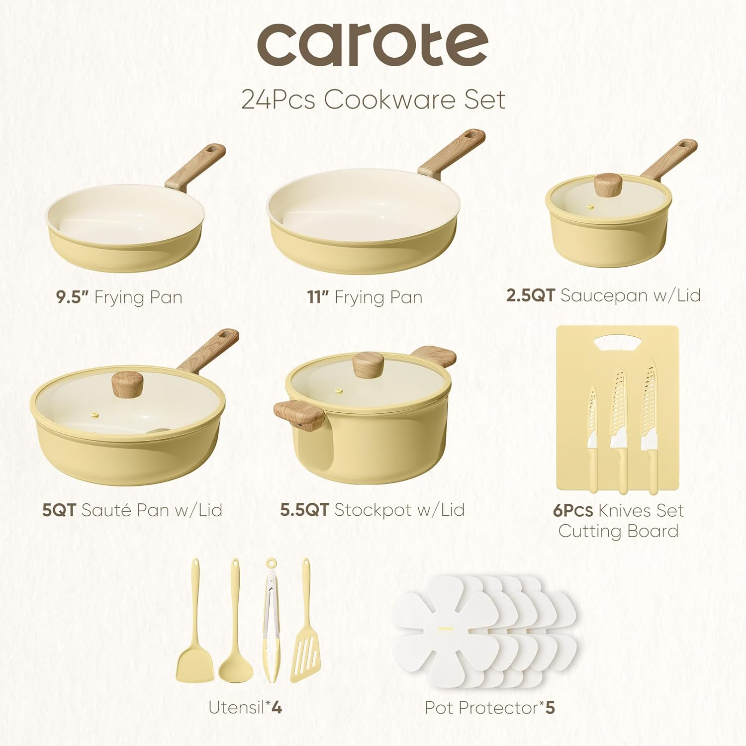 Thumbnail 1 de CAROTE 24-Piece Ceramic Nonstick Cookware Set with Knife Set