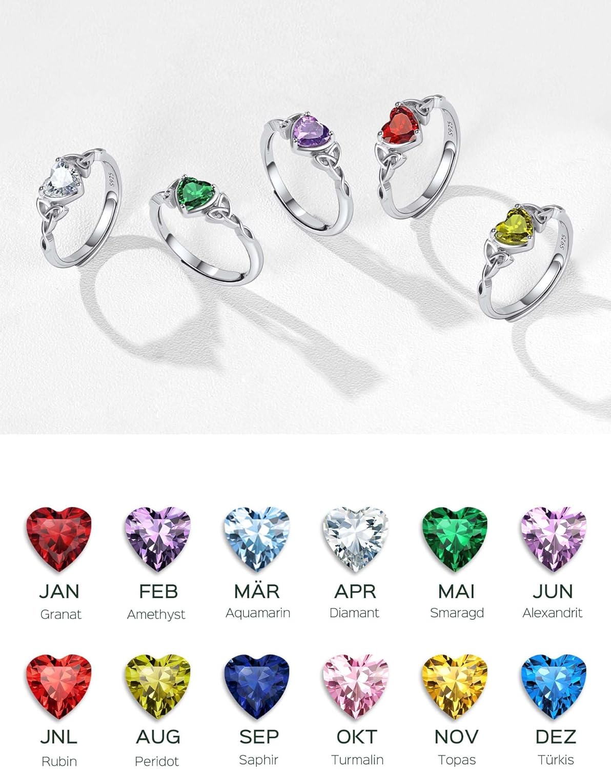 Thumbnail 4 de ChicSilver ChicSilver Ring 925 Silber Damen – verstellbarer Herz-Geburtsstein-Ring mit keltischem Knot & Zirkonia