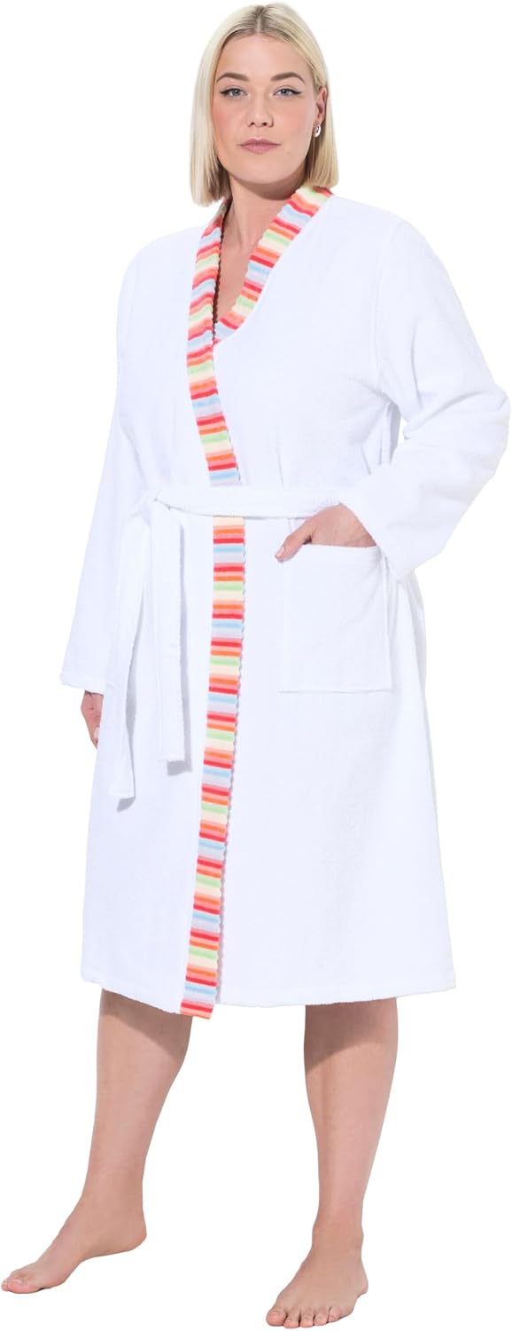 Detalle de Ulla Popken Bathrobe à bord décoratif pour femme – motif végétal et encolure en V arrondie