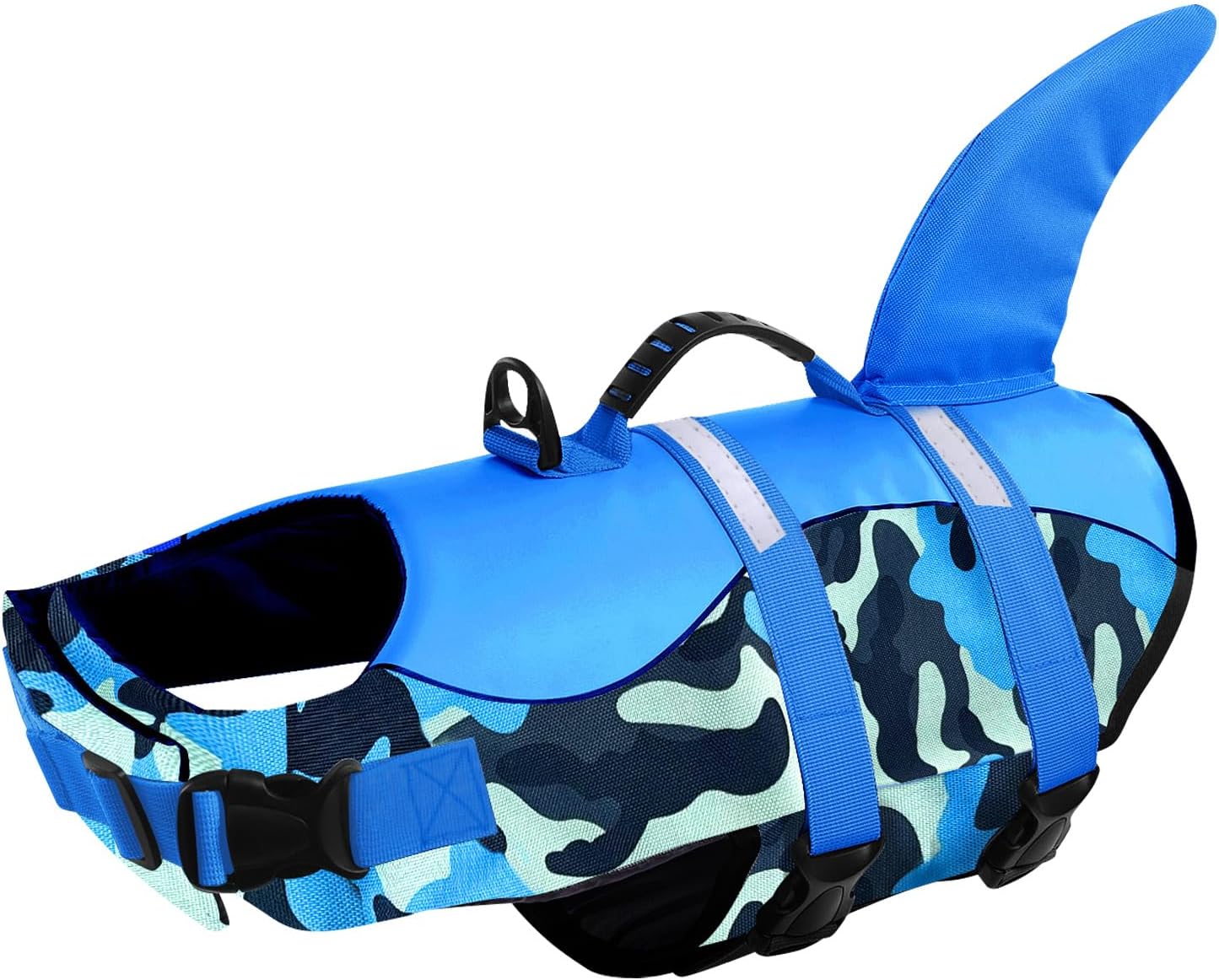 Detalle de CITÉTOILE Dog Life Jacket Shark Costume – Blue Camouflage, Safe Swim Vest (Size S)