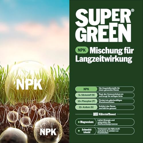 Thumbnail 7 de SUPERGREEN Herbst- & Kalium-Rasendünger Langzeit bis 100 Tage – 5 kg für 250 m², NPK 5-10-22, nitratfrei