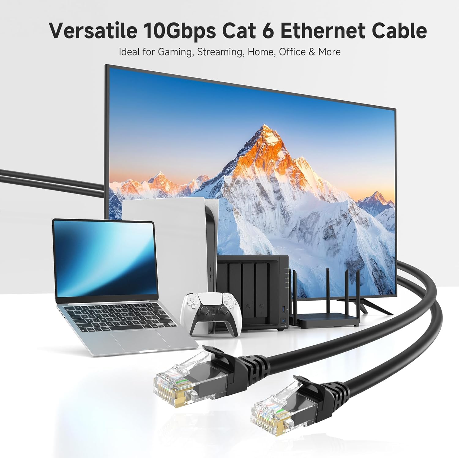 Detalle 2 de Cable Matters 10Gbps Snagless Cat 6 Ethernet Cable, 20ft, Black – 24 AWG Copper, PoE++