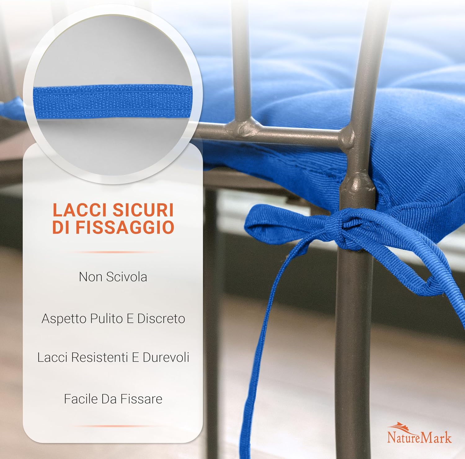Detalle de NatureMark Set 8 Cuscini per Sedie 40x40 cm – Blu Reale