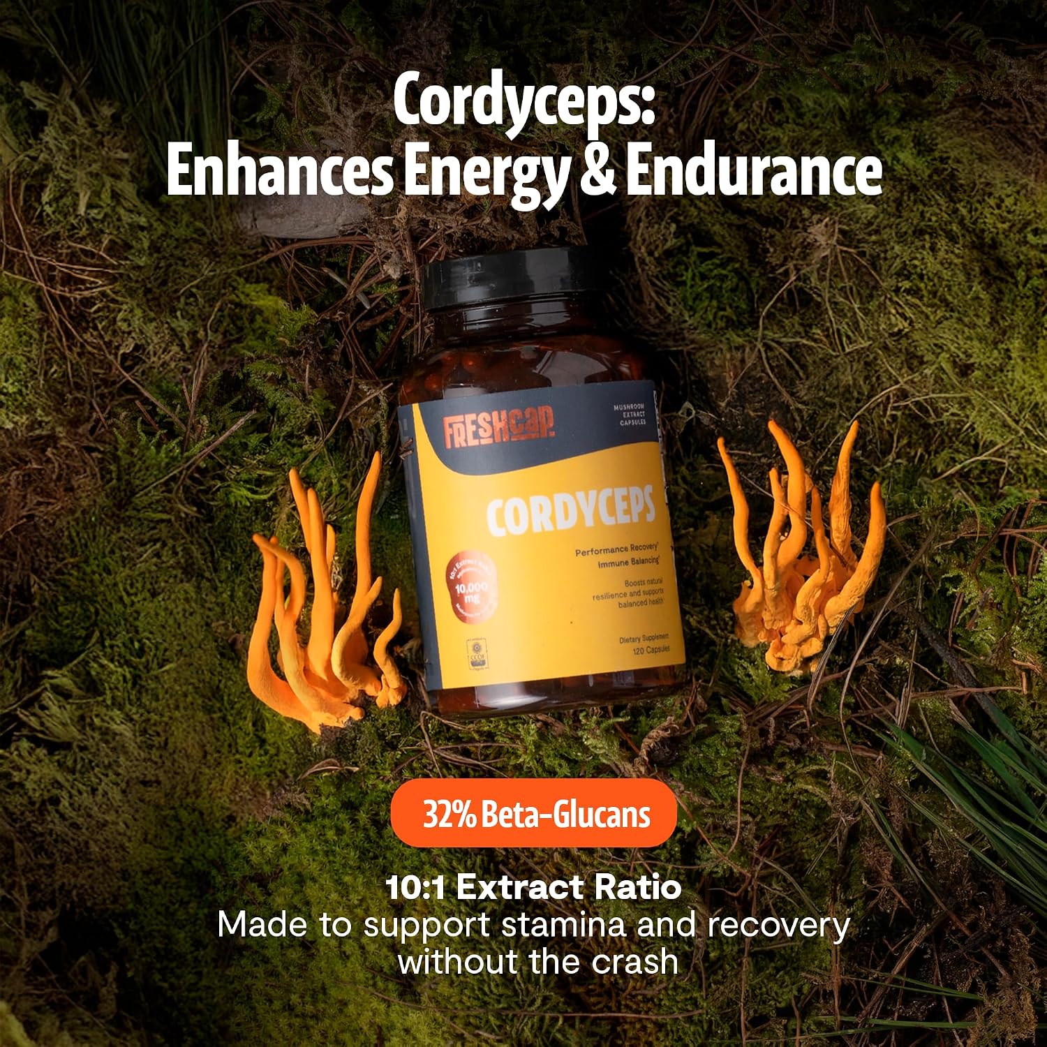Detalle 2 de FreshCap Cordyceps Mushroom Capsules, USDA Organic, 10:1 Extract, 120 Count