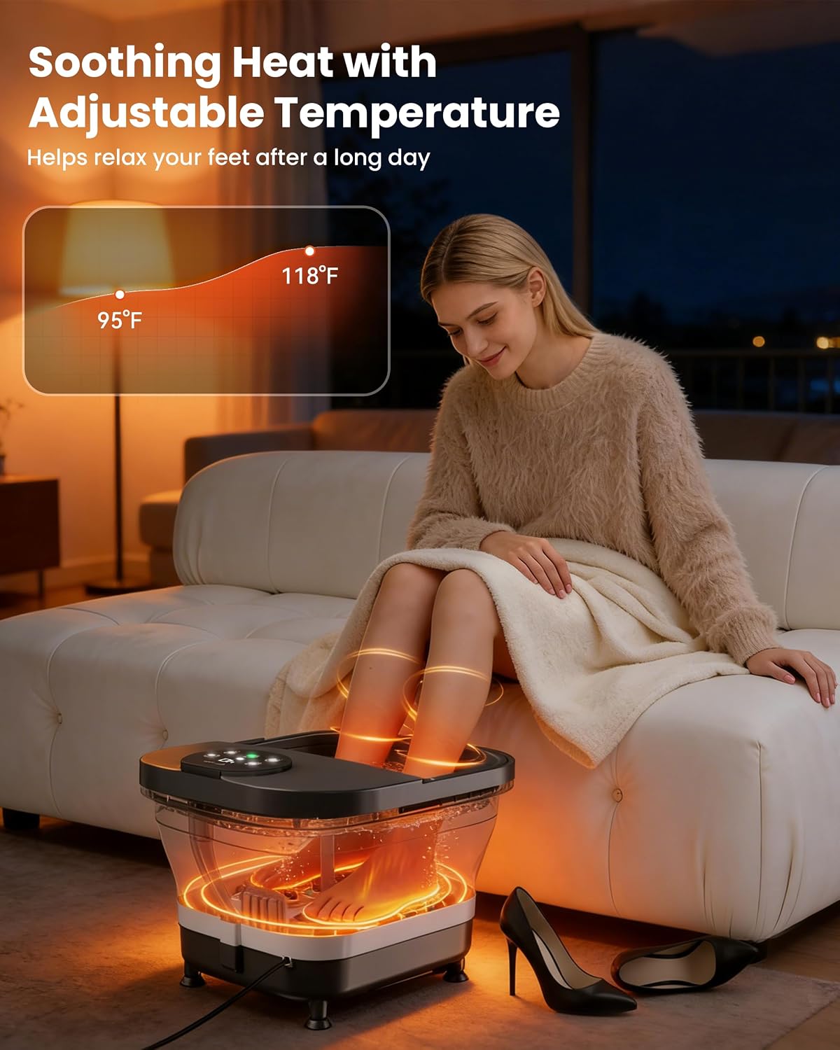 Detalle 2 de COMFIER Electric Foot Spa with Heat & Automatic Massage (180° surround water spray, LED display)