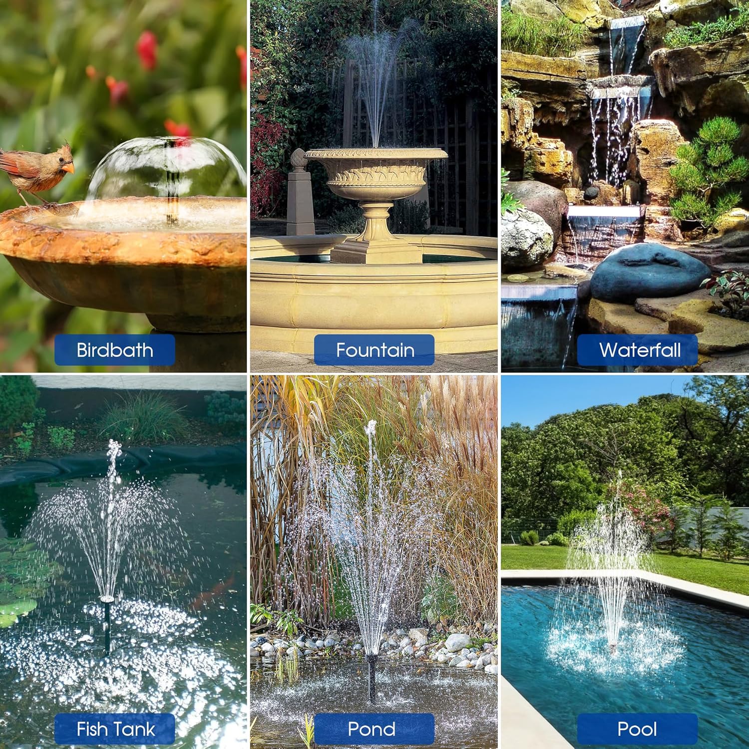 Thumbnail 5 de Biling 20W Solar Fountain Pump (320 GPH) with Adjustable Flow, Dual Filtration & 4 Nozzles
