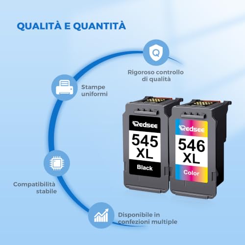 Detalle 1 de 545 XL 546 XL Cartucce d'inchiostro Compatibili per Canon PIXMA – Nero XL + Colore XL, 2-Pack di Redsee