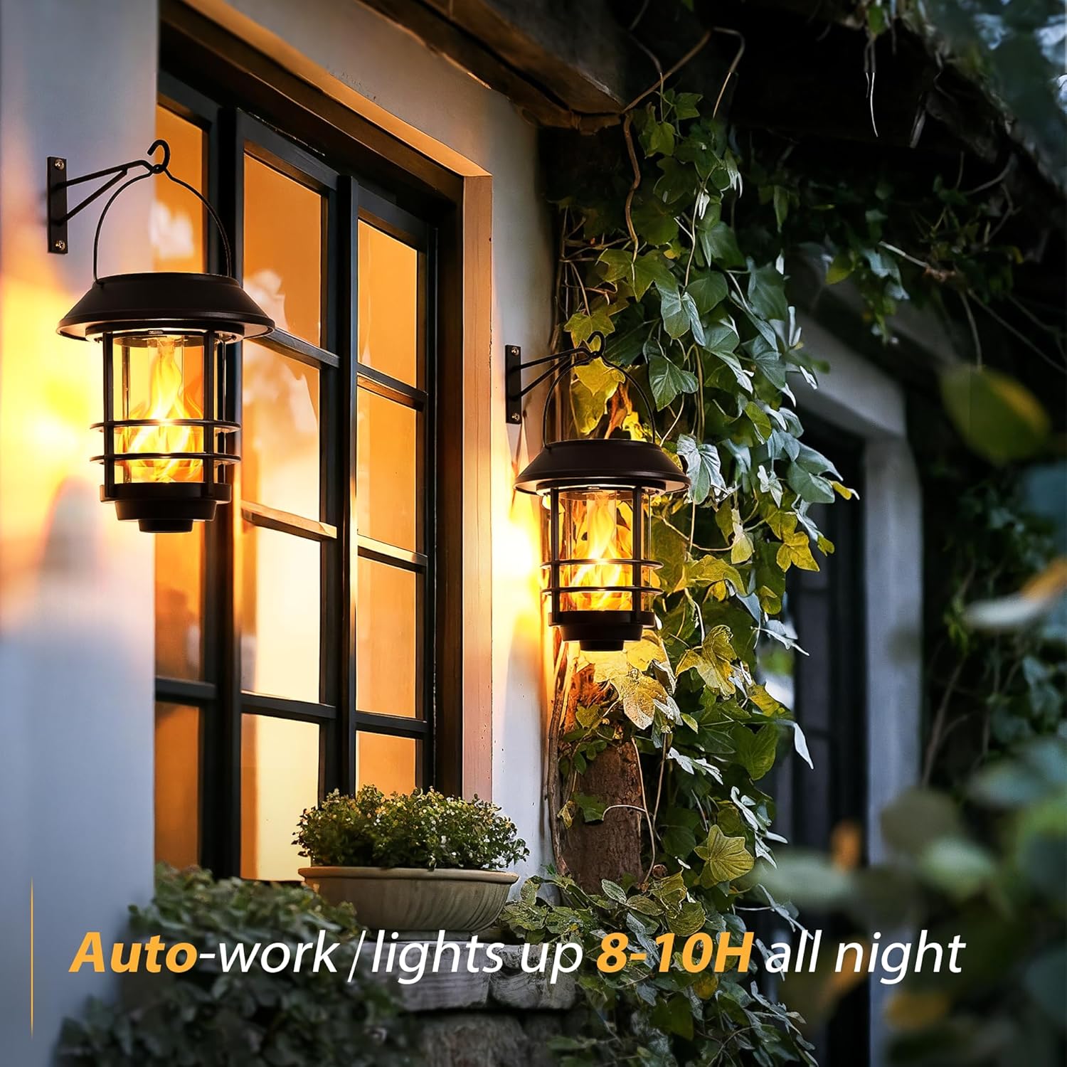 Detalle de Otdair Solar Lanterns Outdoor Waterproof (2-Pack) with Flickering Flames Wall & Hanging Garden Decor