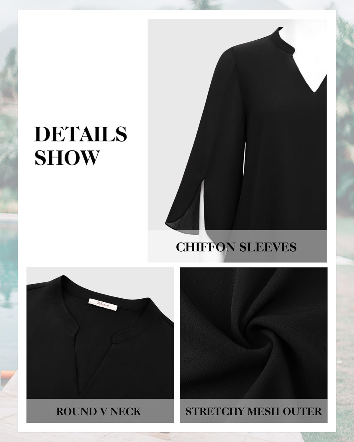 Thumbnail 5 de Bebonnie Women’s Dressy Casual Ruffle 3/4 Sleeve V-Neck Chiffon Blouse