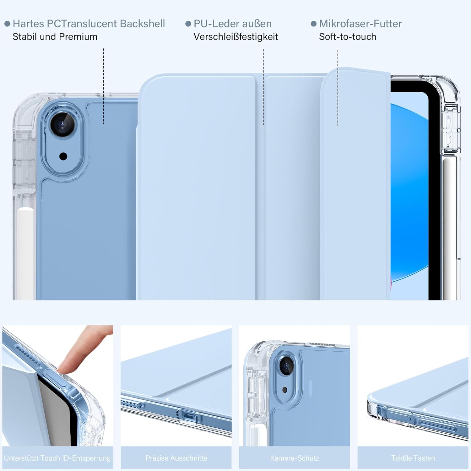 Thumbnail 2 de SZPSGC Hülle für iPad 11./10. Generation (11 Zoll/Auf 10,9 Zoll) mit Stifthalter, trifold & transparenter Rückseite – Blau