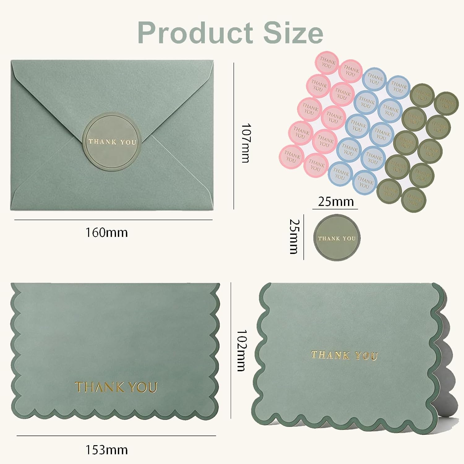 Thumbnail 4 de ABHDIEG 30-Pack Thank You Cards, 6×4-Inch Gold Foil Scalloped Set with Envelopes