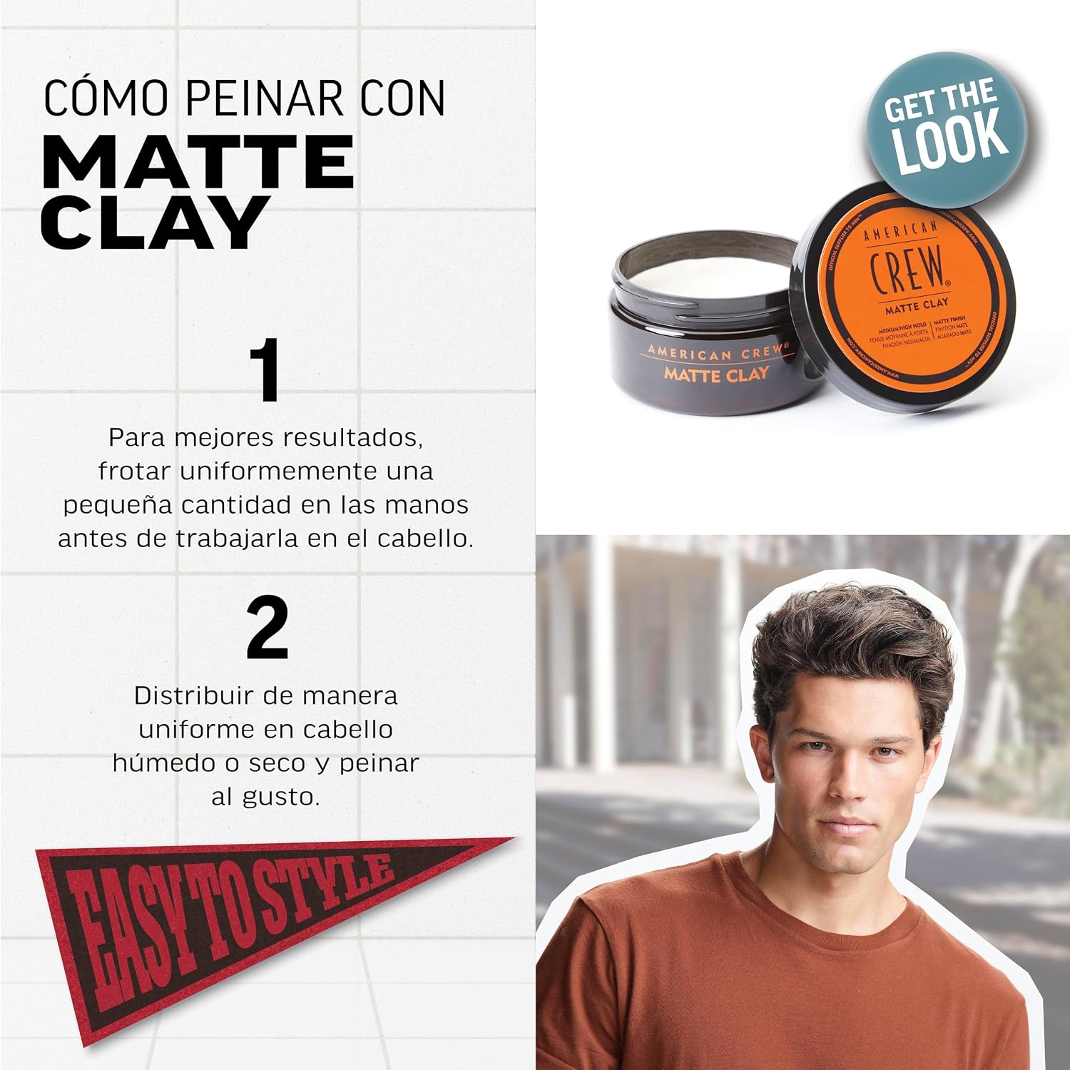 Detalle 2 de American Crew Matte Clay cera 85g para peinar