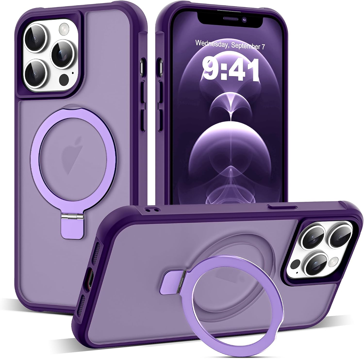 Detalle de SKYLMW Magnetic O-Ring Kickstand Case for iPhone 12 Pro Max / 13 Pro Max (6.7") - Purple