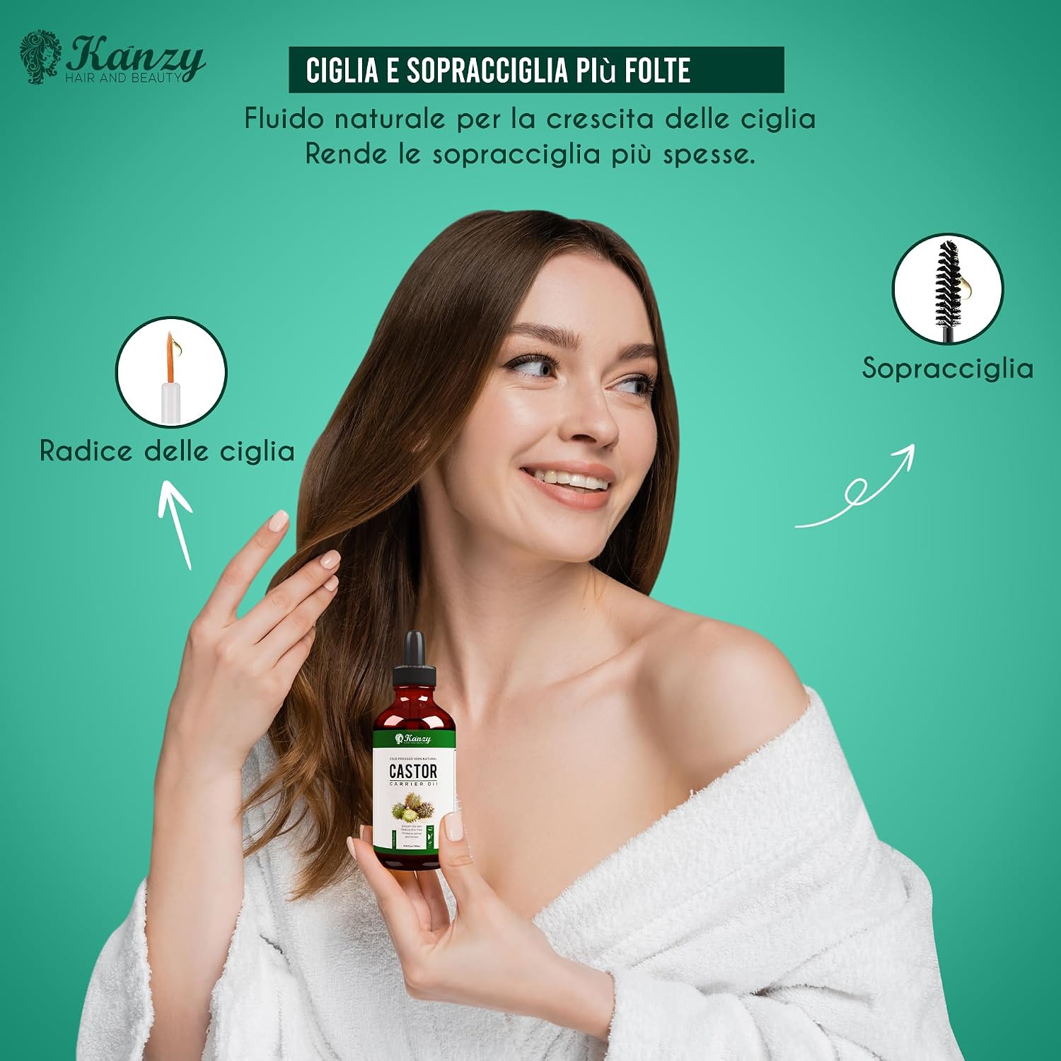 Detalle de Kanzy Olio di Ricino 100 ml per ciglia e sopracciglia