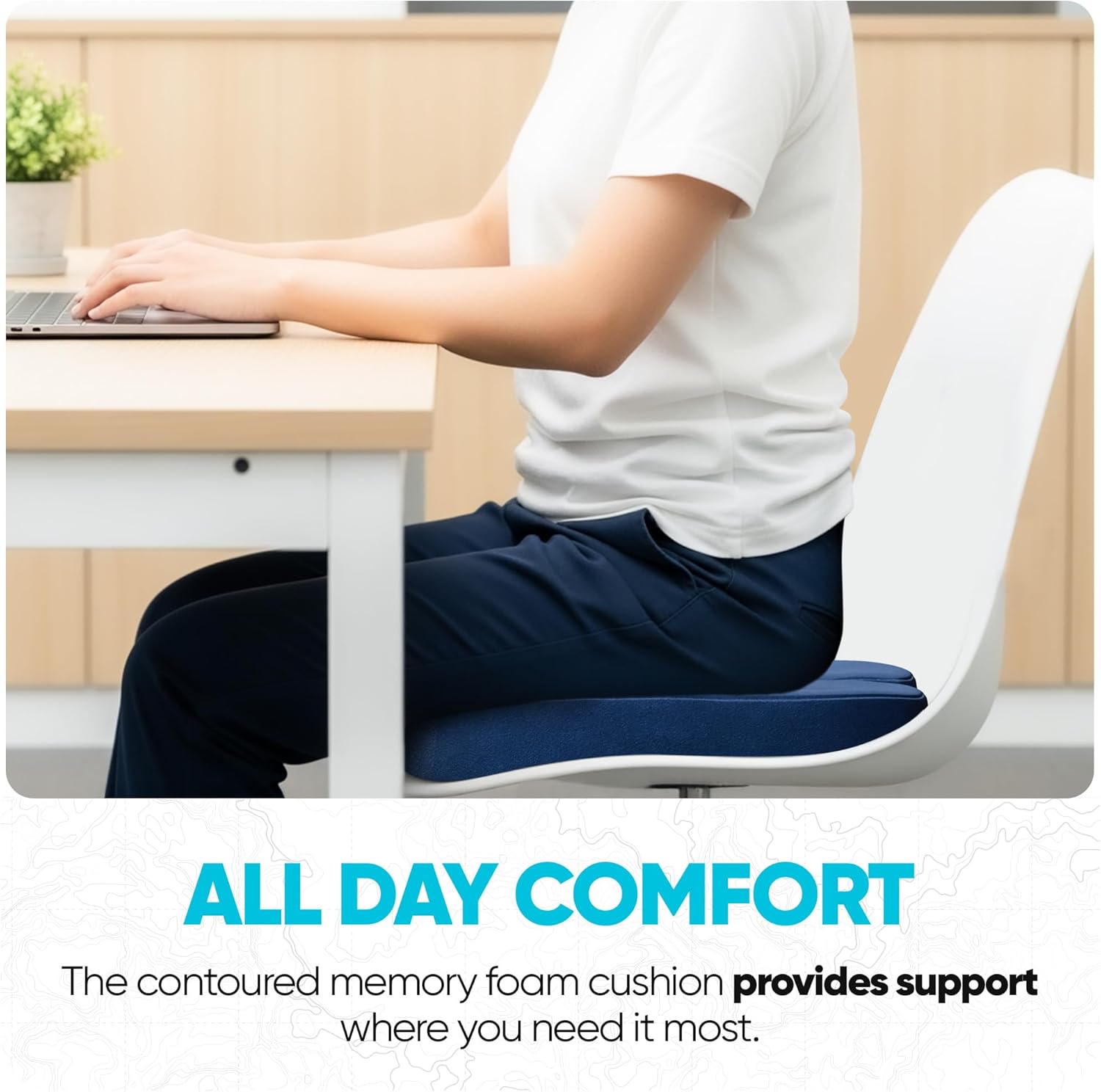 Detalle de FORTEM Office Chair Cushion (Memory Foam) – XL U-Shape Seat Pad with Non-Slip Base, Washable Cover