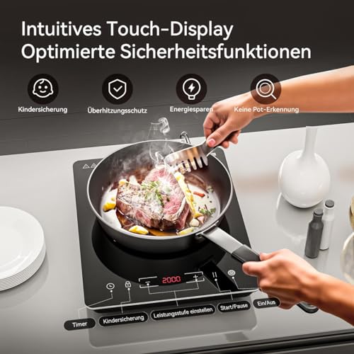 Detalle de COOKNANO Plaque à Induction Unique 2000W – Puissance, Praticité et Sécurité