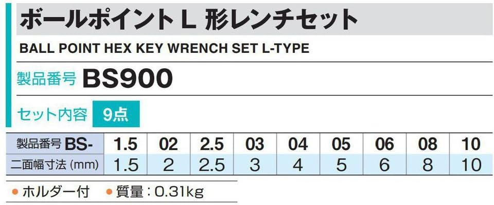 Thumbnail 6 de トネ(TONE) BS900 ボールポイントL形レンチセット 9点・特殊合金鋼・ホルダー付き