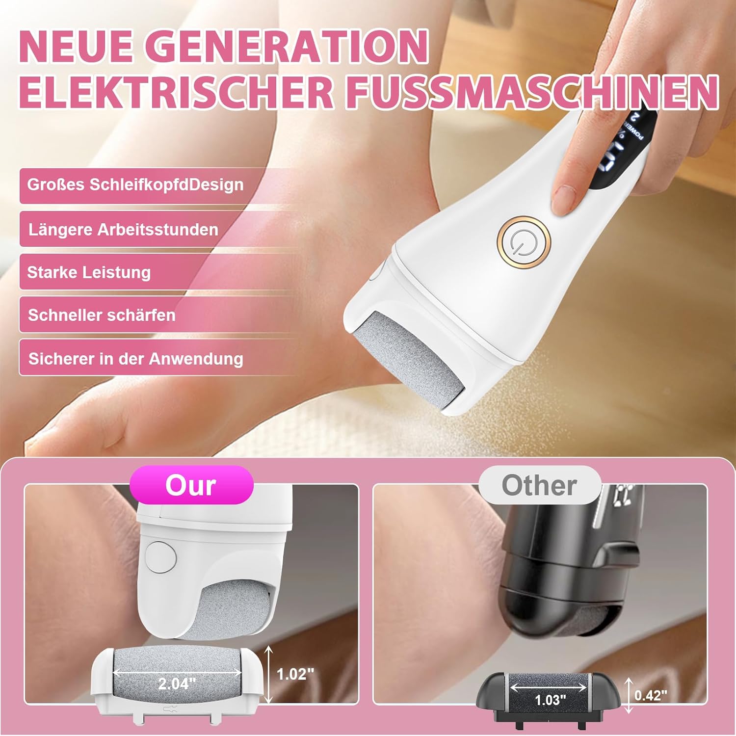 Detalle de Hornhautentferner Elektrisch von AOMEES – einstellbare Geschwindigkeiten, IPX7, 3 Rollenköpfe