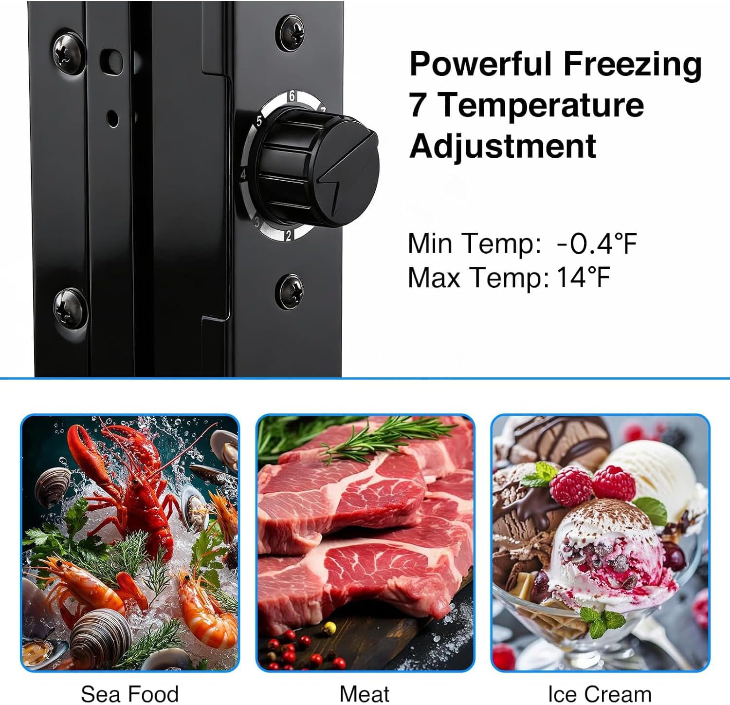 Detalle 2 de Electactic LSD-60 Mini Upright Freezer, 2.4 Cu. Ft., Glass Door, 7 Settings