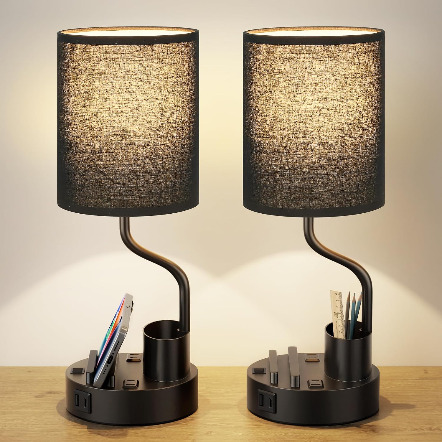 Detalle de Fenmzee Lamps 23 Bedside Table Lamps, Set of 2, with USB-A/C and 3 Color Temperatures