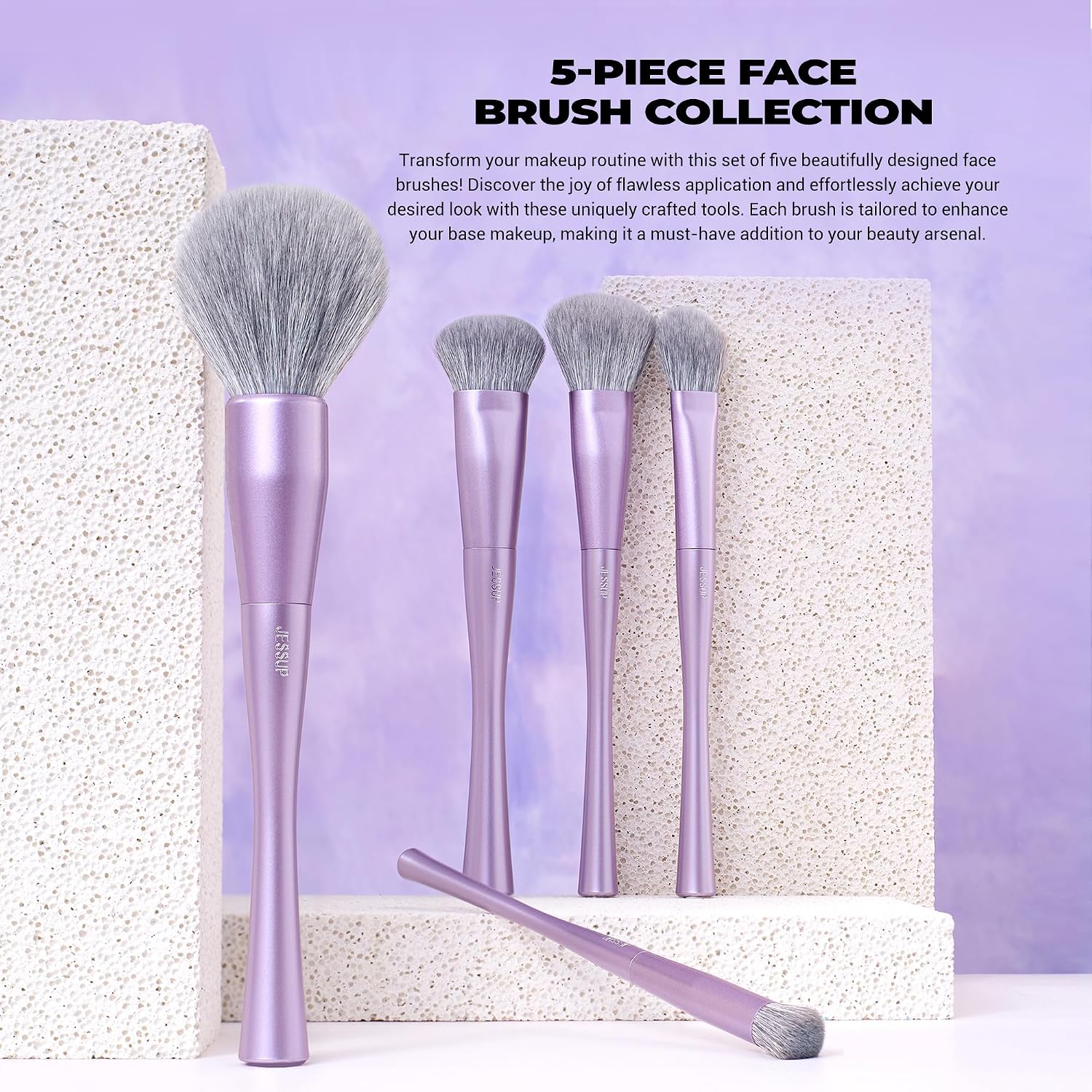 Detalle de Jessup Pennelli Makeup Up Set 14 pezzi: pennelli vegani di lusso per viso e occhi