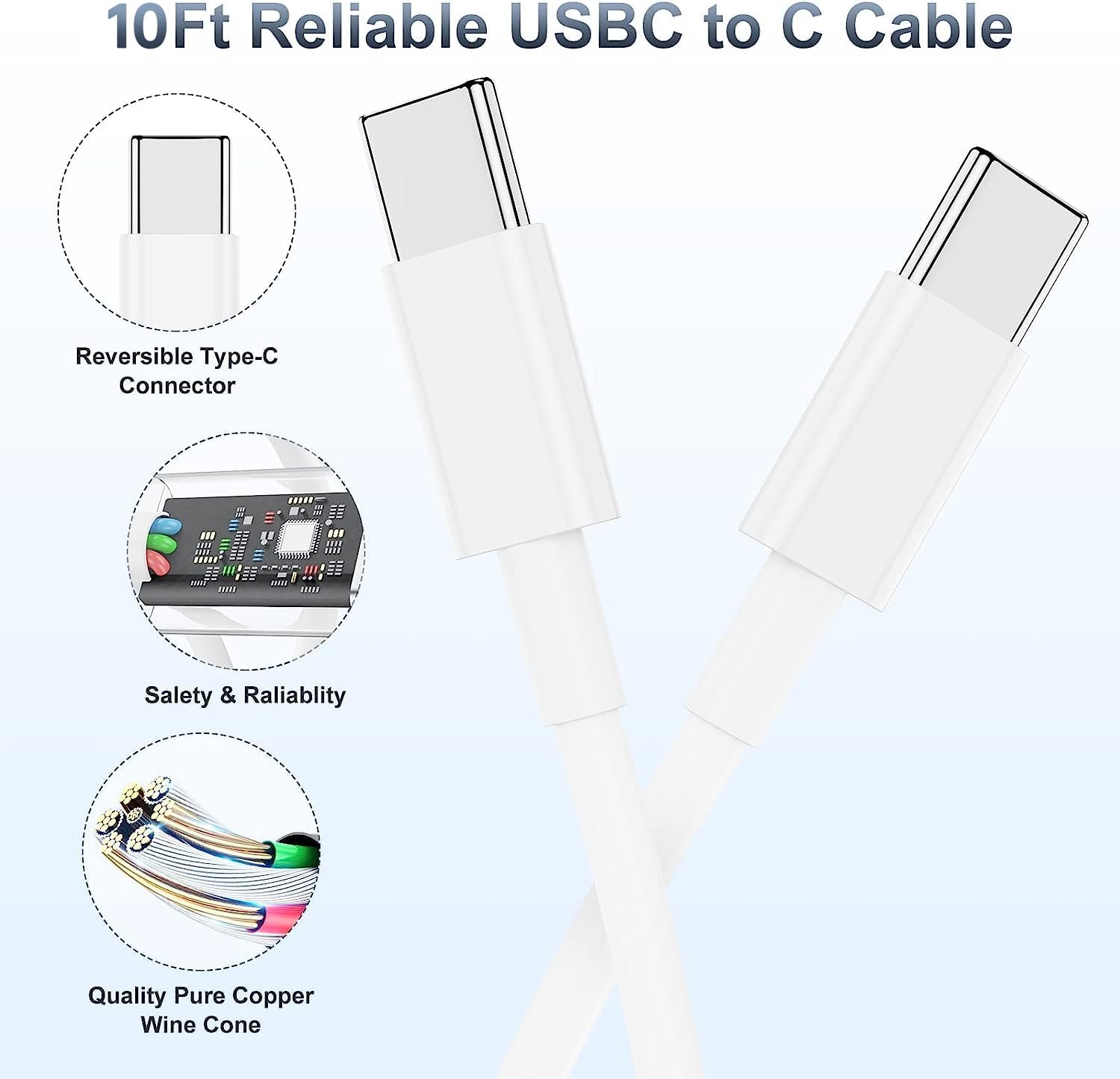 Detalle de 20W Fast Charger & 10ft USB-C to USB-C Cable (Type C) for iPhone 17/16/15, iPad—Wall Plug Adapter Cube Brick