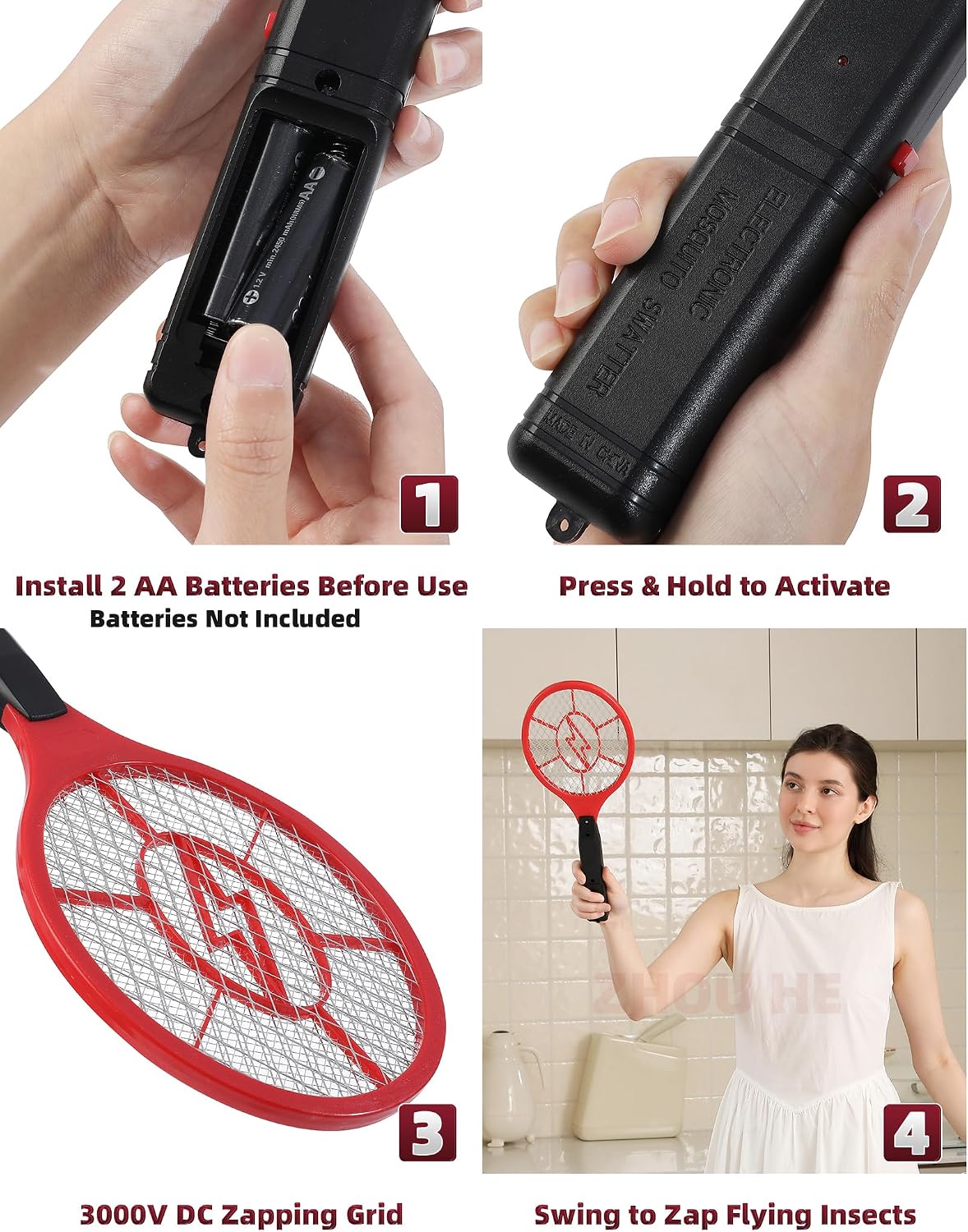 Detalle de Electric Fly Swatter 2 Pack (Red & Blue) — Battery Powered Bug Zapper Racket