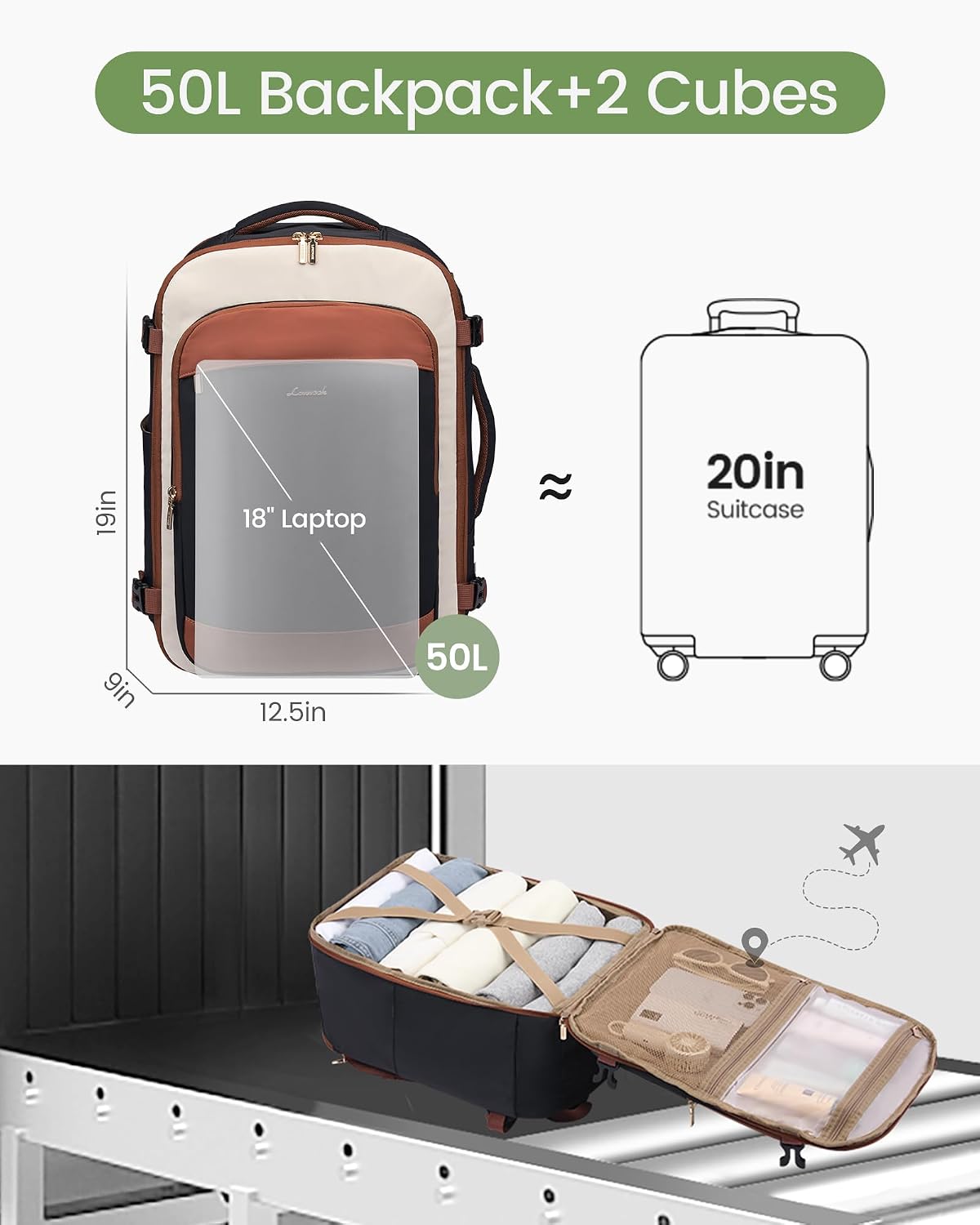 Detalle 1 de LOVEVOOK Travel Backpack 50L