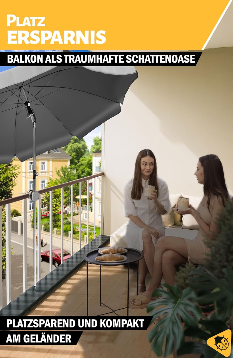Thumbnail 4 de Menz Sonnenschirmhalter Balkongeländer SunnyBoy – kompakte Schirmhalterung für runde & eckige Geländer, flexibel montierbar (Grau)