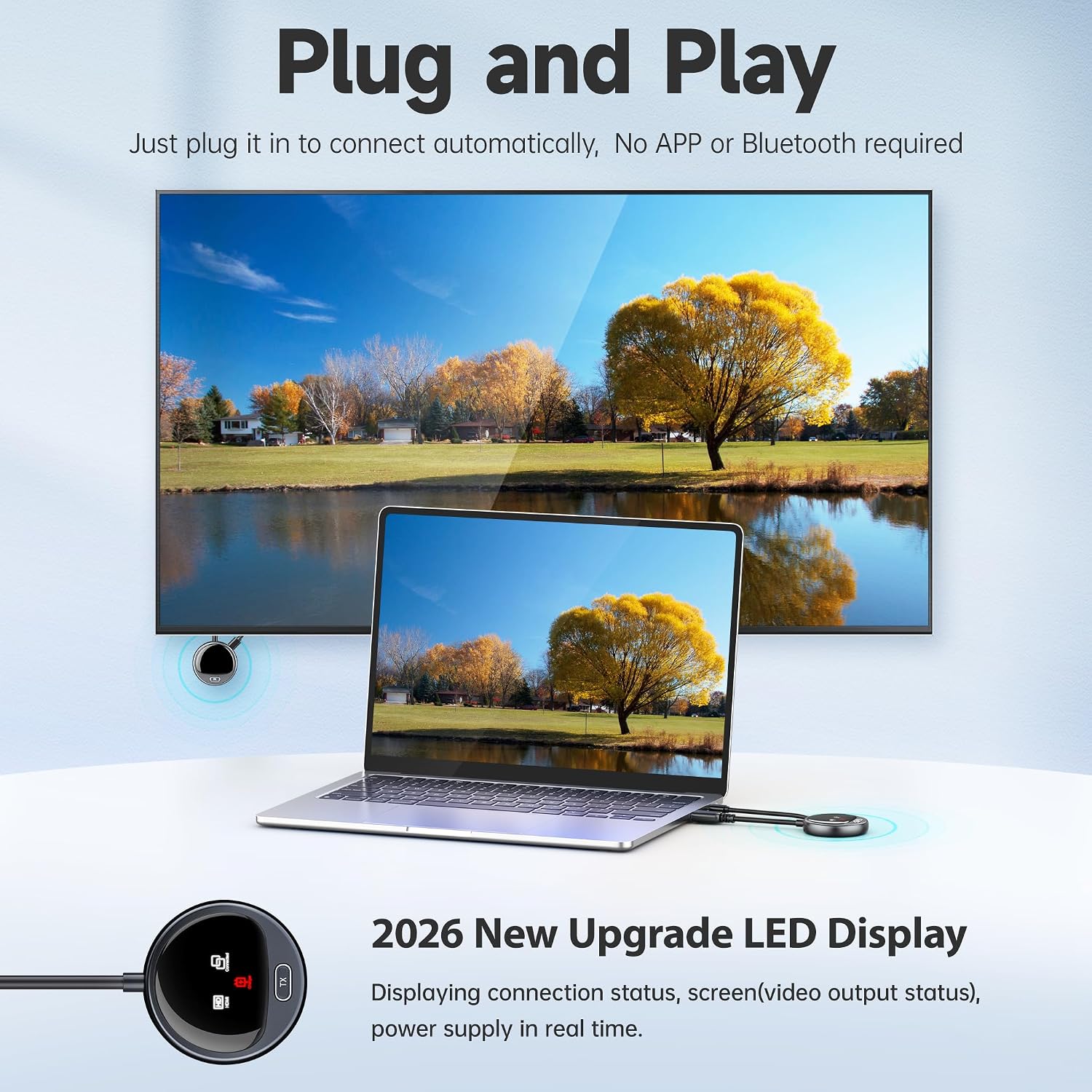 Detalle de WELUSOPU 2026 draadloze HDMI-zender en -ontvanger met 5,8 GHz en ledscherm
