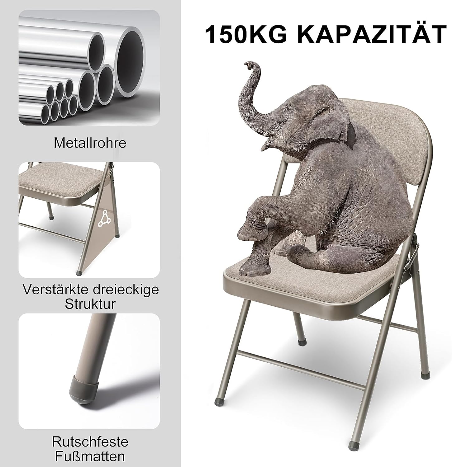 Thumbnail 3 de BULAGE 4er-Set Campingstuhl Klappstühle (khaki) – faltbar, stapelbar, bis 158 kg