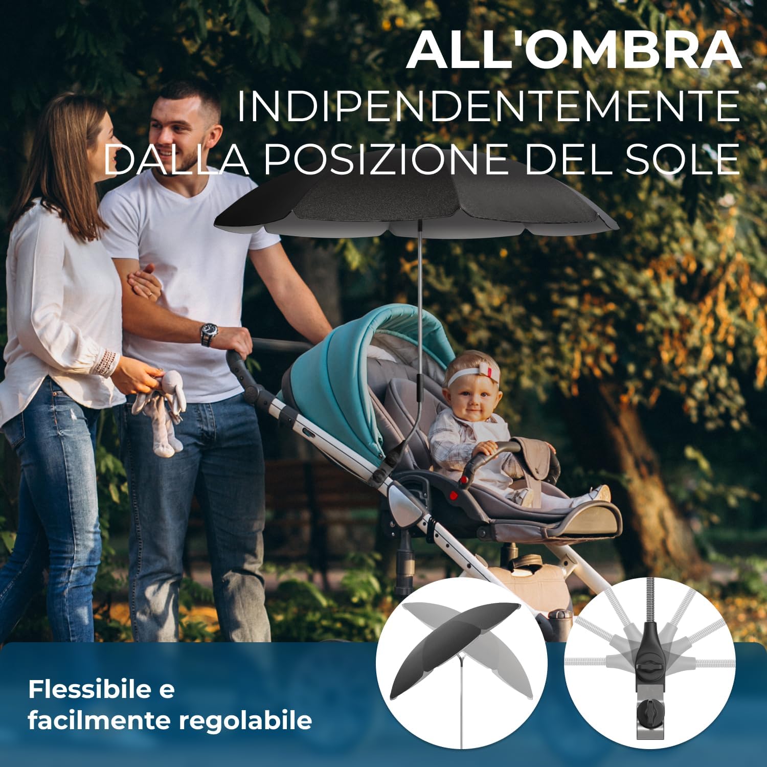 Thumbnail 3 de STYNGARD Ombrellino Parasole per Passeggino con Protezione UV 50+ e Ø70 cm – Modello ROMA