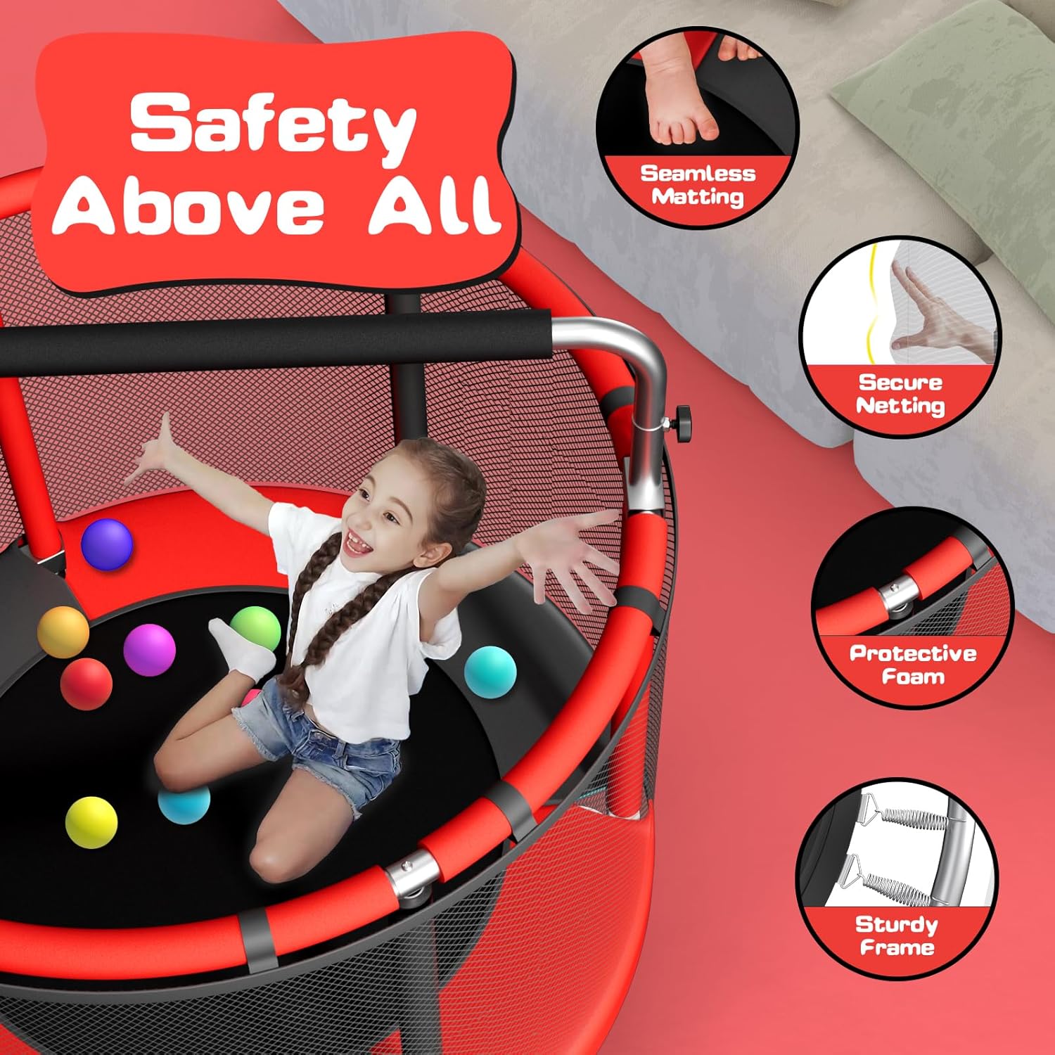 Detalle 2 de ZCMHAXJ 55" Trampoline 440lb Capacity for Kids 🤸
