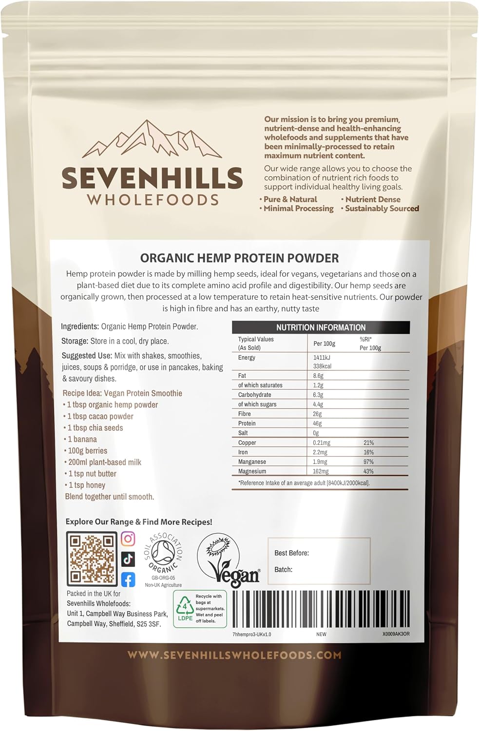 Thumbnail 4 de Sevenhills Wholefoods Organic Raw Hemp Protein 500g 🥣
